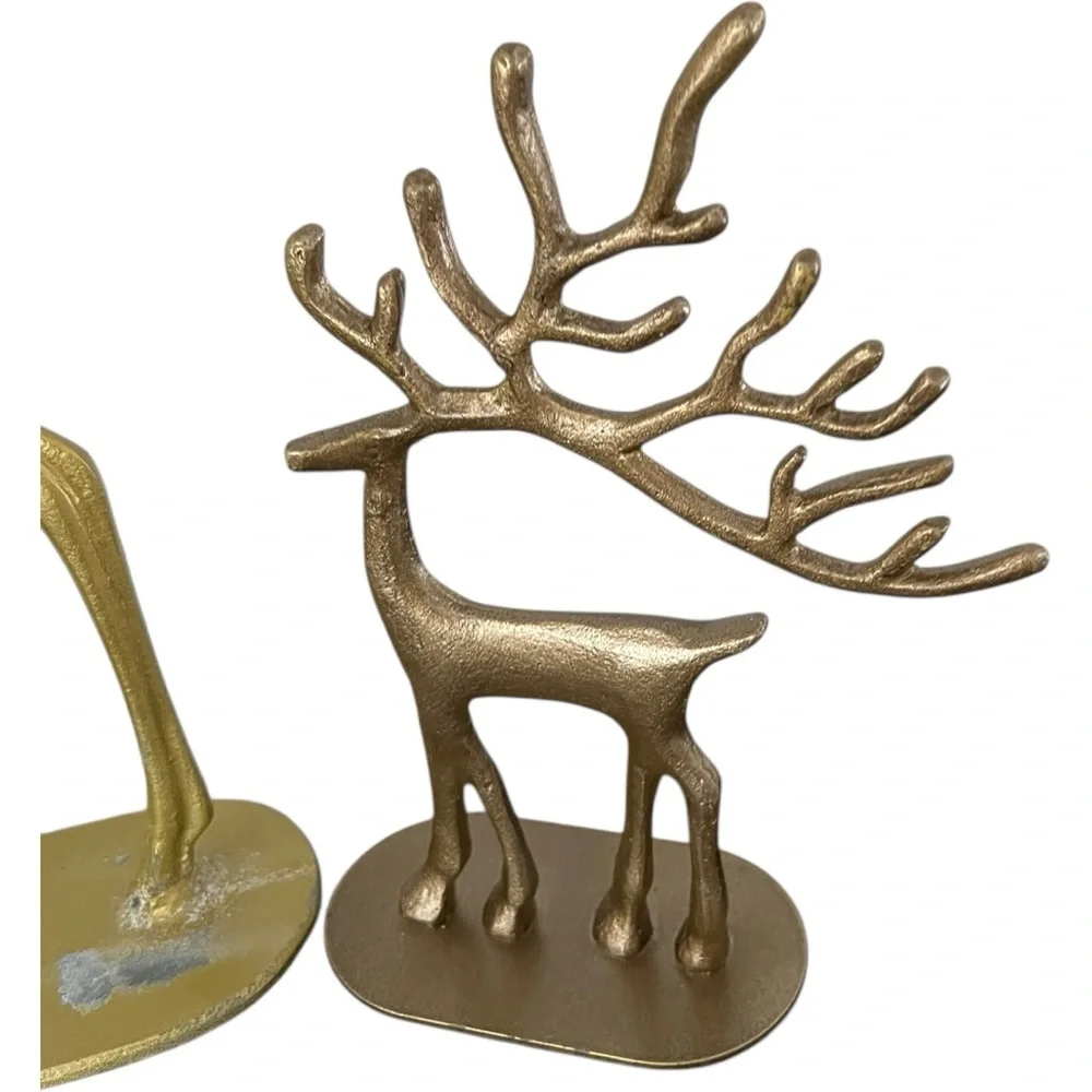 Pottery Barn Handcrafted Brass Merry Grazing Reindeer Herd - Set of 2 Deer 🦌